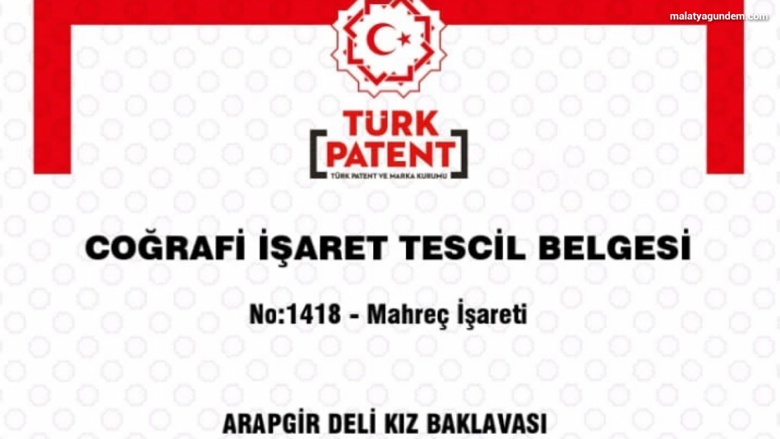 Arapgir Deli Kız Baklavası'na coğrafi tescil