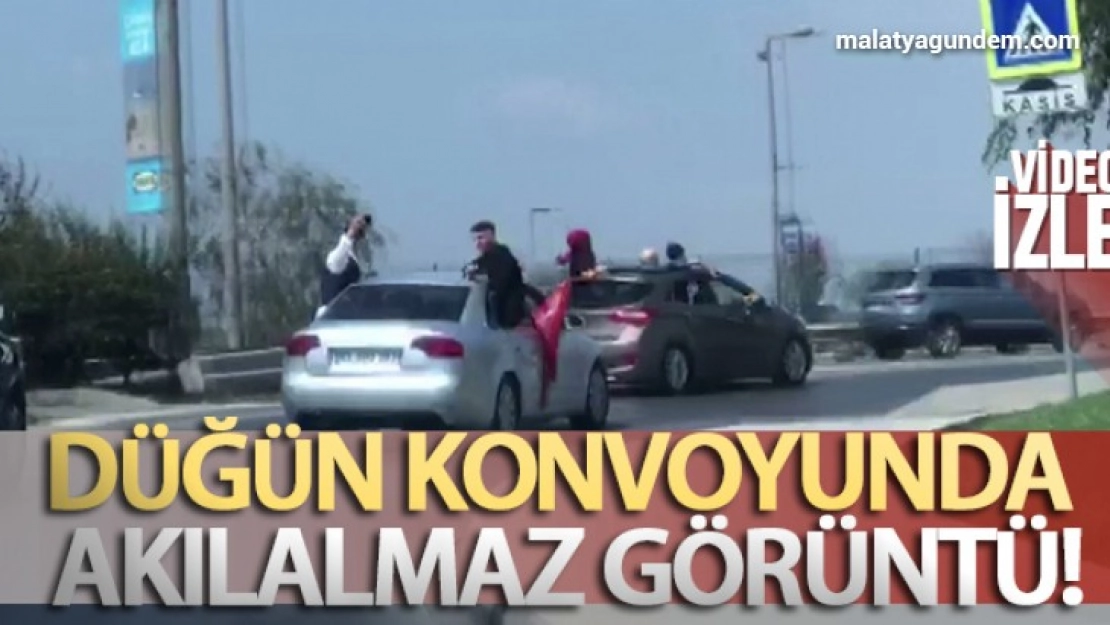Düğün konvoyunda akılalmaz görüntü