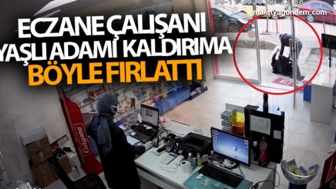 Eczane çalışanı, yaşlı adamı kaldırıma böyle fırlattı