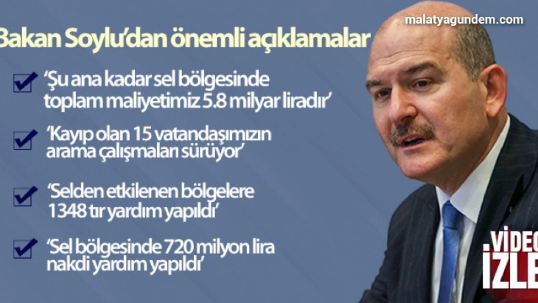 İçişleri Bakanı Süleyman Soylu: 'Şu ana kadar sel bölgesinde toplam maliyetimiz 5.8 milyar liradır'