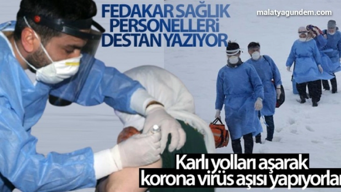 Karlı yolları aşarak korona virüs aşısı yapıyorlar