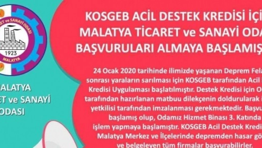 KOSGEB Acil Destek Kredisi'ne Müracaatlar Başladı