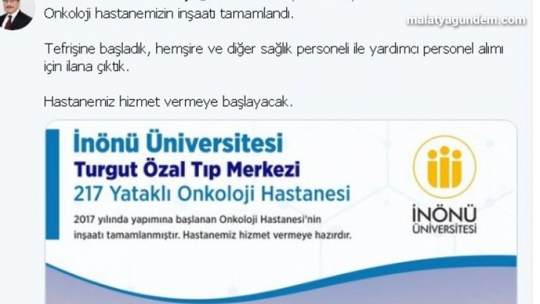 Malatya Onkoloji Hastanesinin yapımı tamamlandı