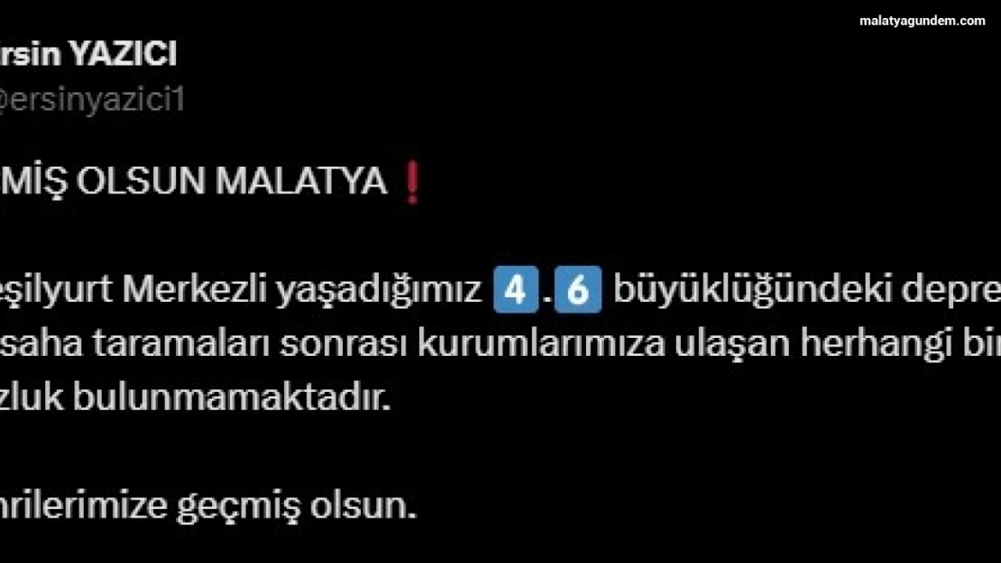 Malatya Valisi Yazıcı: 'Herhangi bir olumsuzluk bulunmamaktadır'