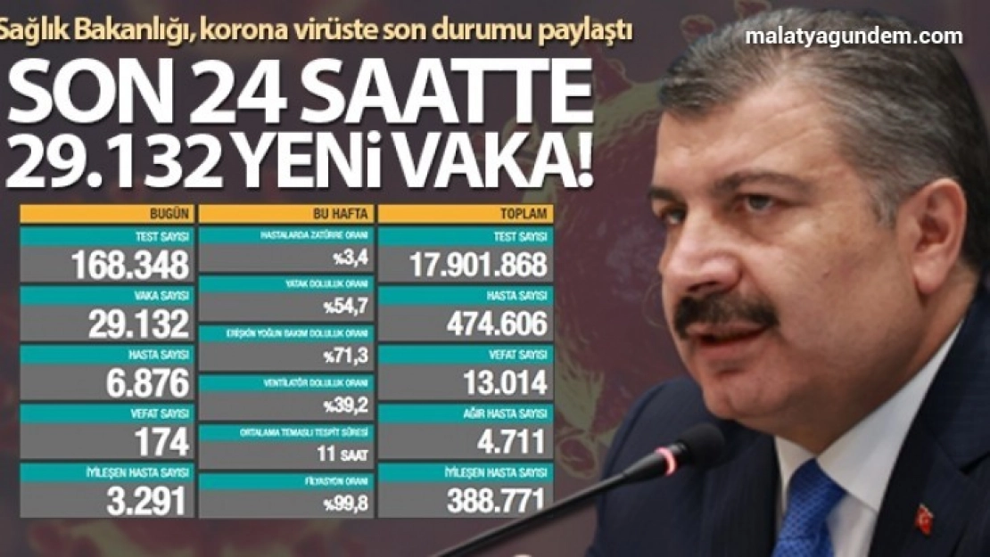 Türkiye'de son 24 saatte 29.132 koronavirüs vakası tespit edildi
