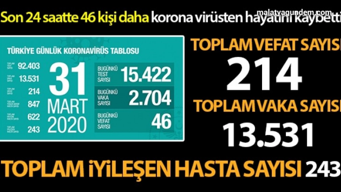 Vaka sayısı 13 bin 581 ölüm sayısı 214'e çıktı