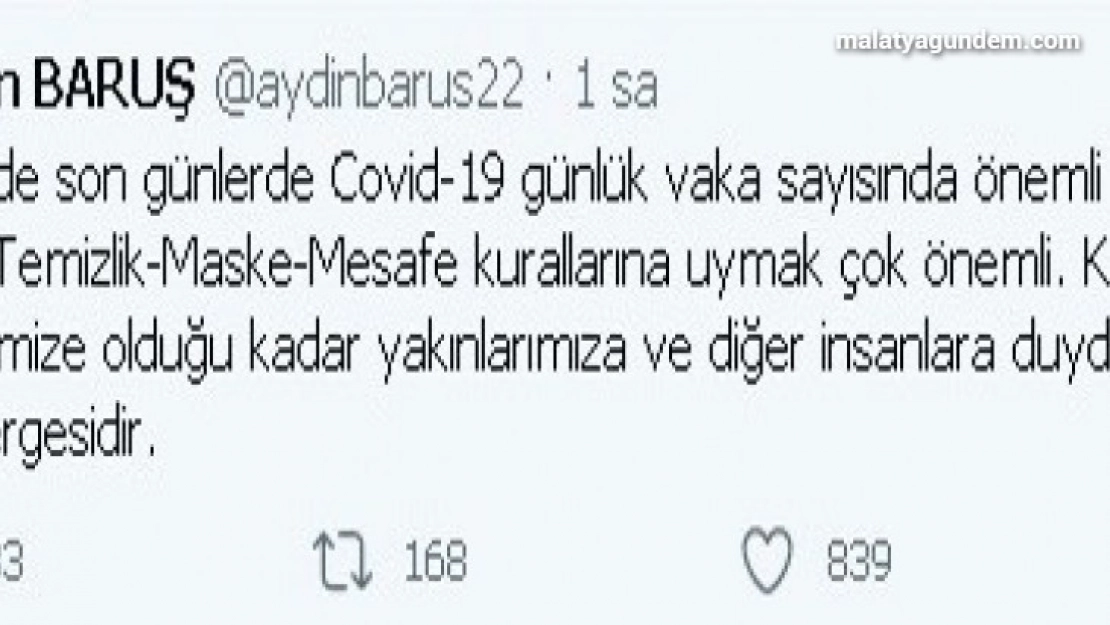 Vali Baruş'tan Covid-19 uyarısı
