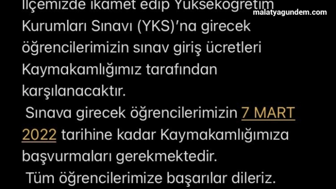 YKS ücreti kaymakamlıktan