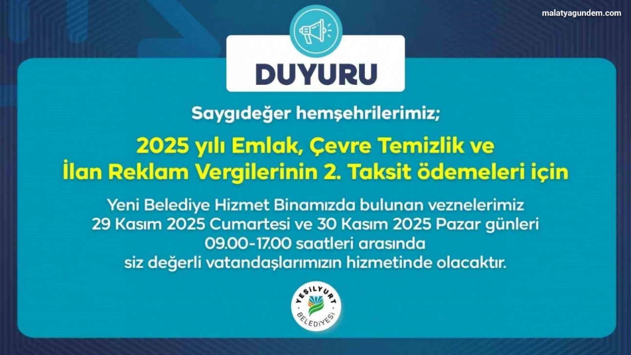 Yeşilyurt Belediye vezneleri, hafta sonu hizmet verecek