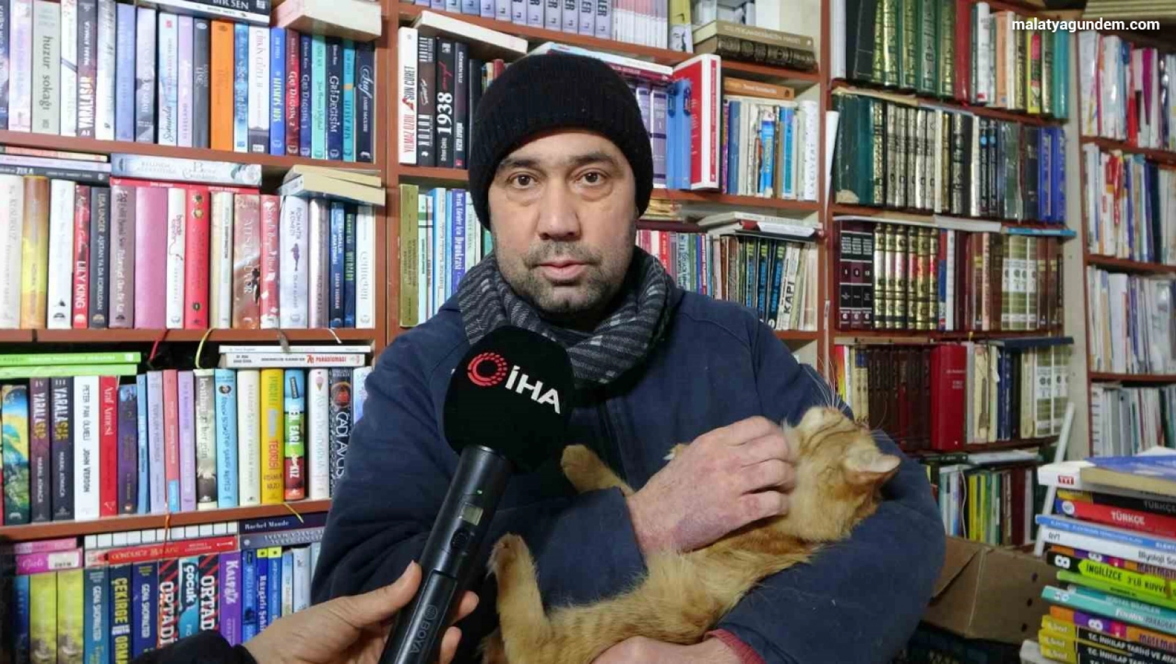 Konteynerde hayata tutunan sahaf, sokak kedilerini yalnız bırakmadı