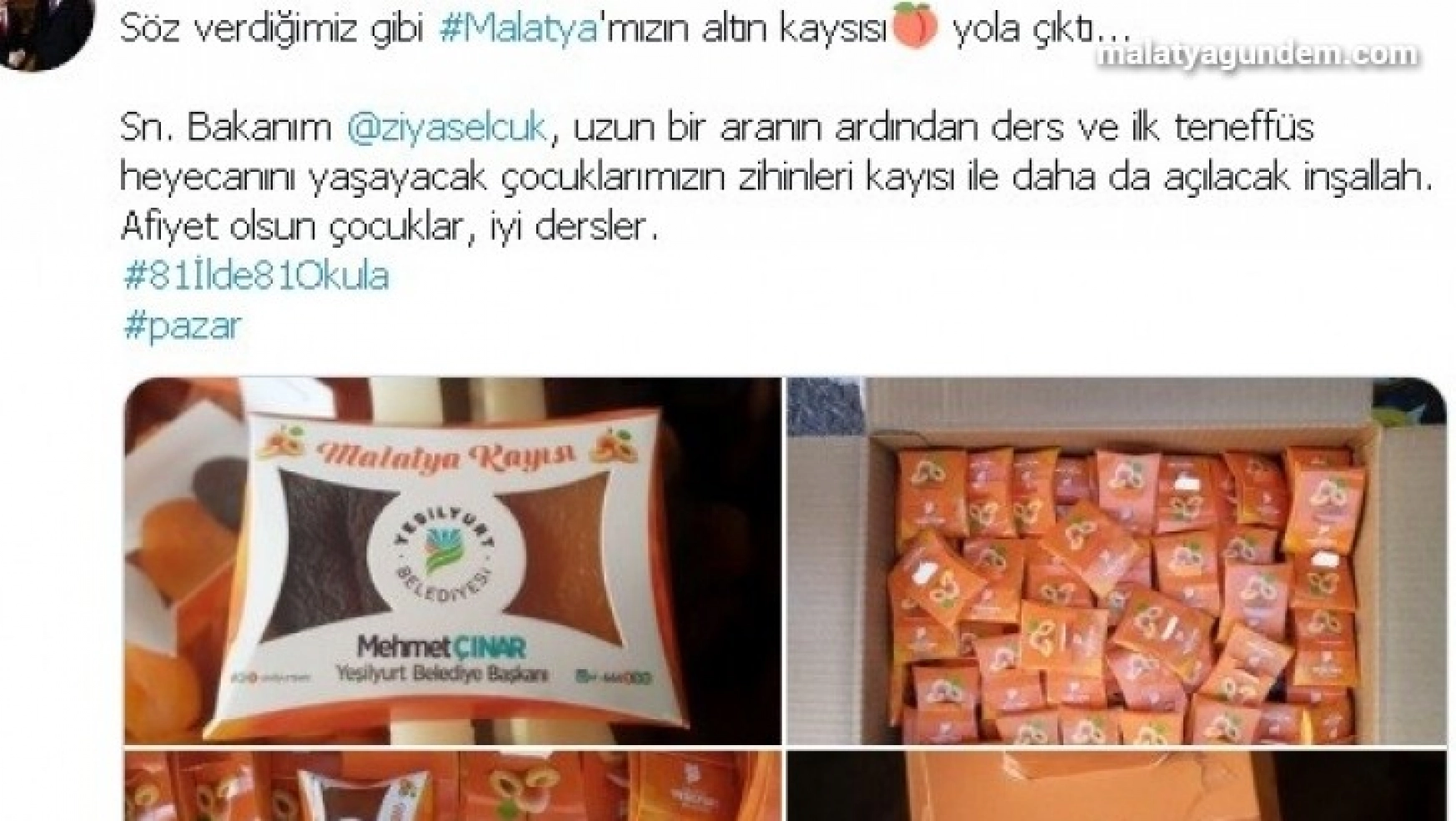Başkan Çınar'ın '81 il'de 81 okula kayısı' hediye sözü gerçeğe dönüştü
