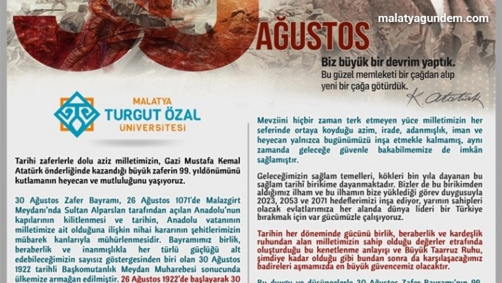Rektör Karabulut'tan 30 Ağustos mesajı