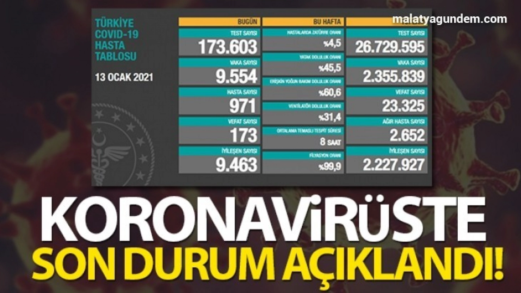 Türkiye'de son 24 saatte 9.554 koronavirüs vakası tespit edildi