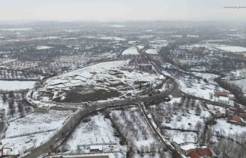 Arslantepe Höyüğü karla kaplı haliyle havadan görüntülendi