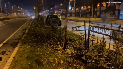 Köpeğe çarpmamak için manevra yapan sürücü refüje çıktı