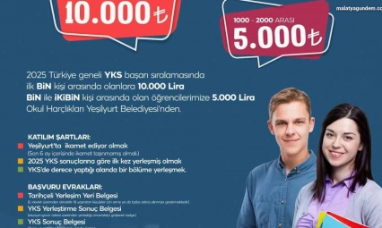 YKS'de ilk 2 bine giren öğrencilere Yeşilyurt'tan nakdi ödül