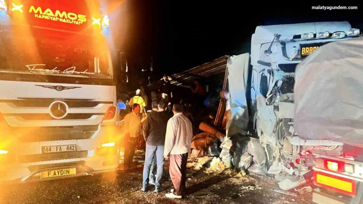 Malatya'da yem yüklü tır devrildi
