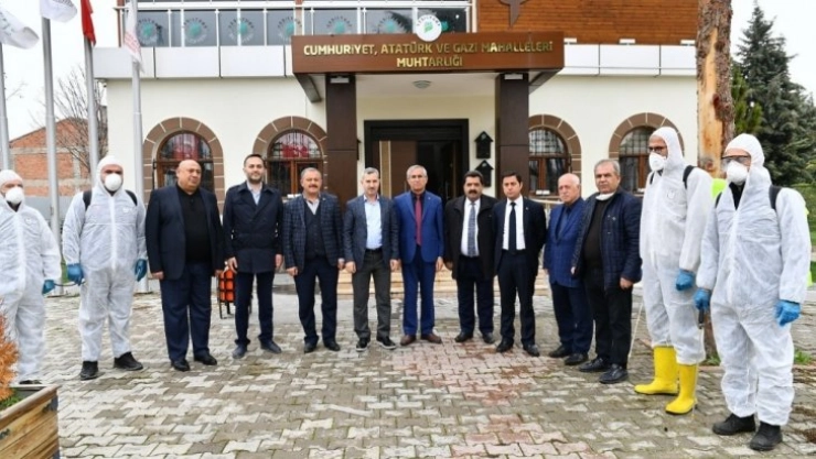 Muhtar evleri dezenfekte edildi