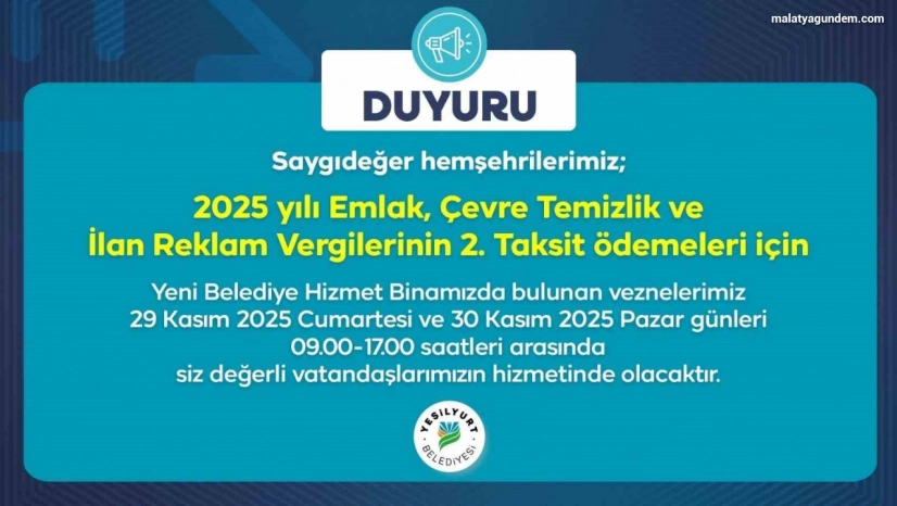 Yeşilyurt Belediye vezneleri, hafta sonu hizmet verecek